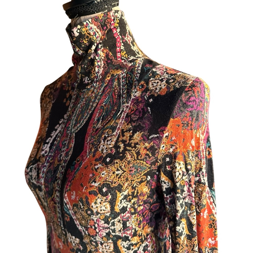 Free People All Dolled Up Paisley Boho High Neck Long Sleeve Mini Dress | S - Picture 7 of 16